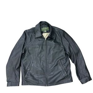 Eddie Bauer Soft Black Leather Jacket 90s Y2K Motorcycle Race Vtg Coat Large